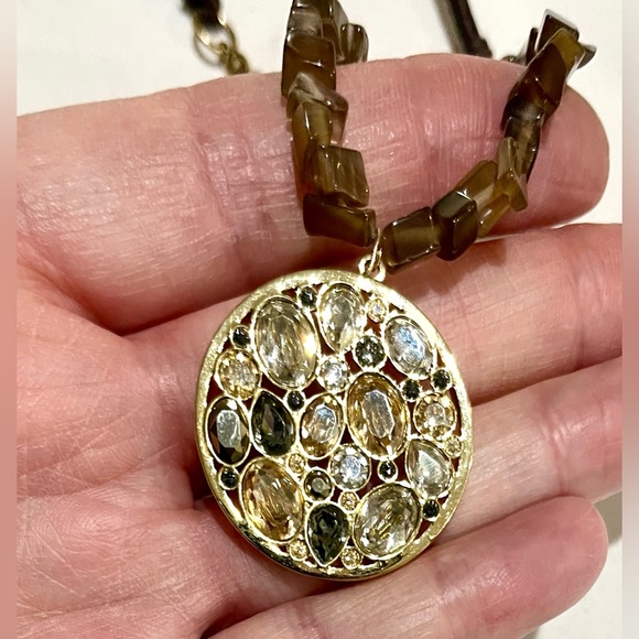 Upcycled VTG Swarovski Dorado Pendant/Tiger Eye Leather Powerhouse Necklace, EUC - Picture 13 of 13